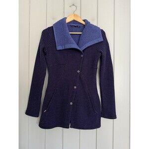 Prana Milana Jacket Sweater Cardigan XS Wool Blend Purple Stripe Snap Close